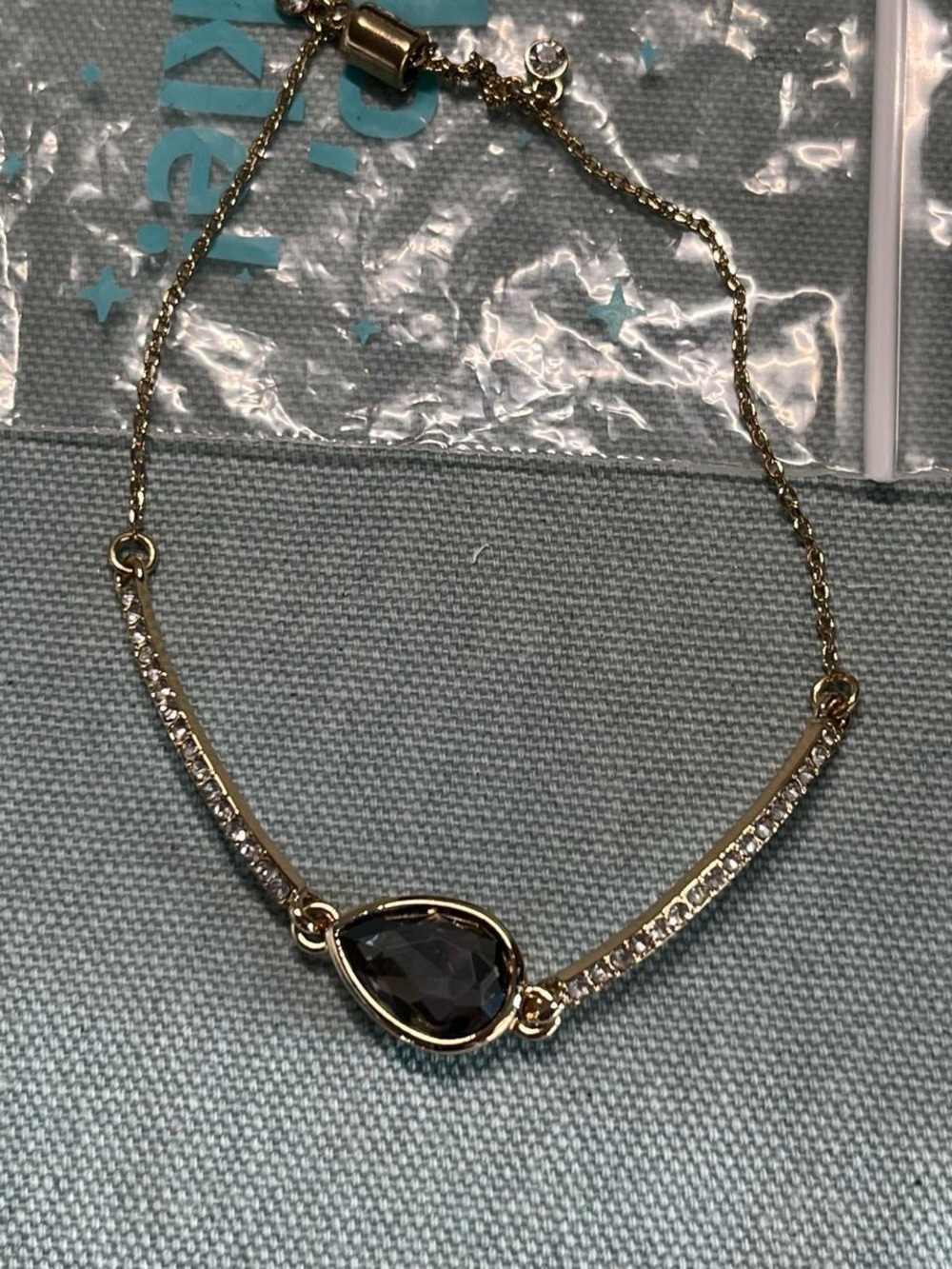 NWOT Premier Designs Gold-Tone Bracelet with Smoky Teardrop and Clear Crystals